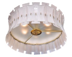 Lámpara de araña de cristal de Murano blanco de estilo «Mid-Century Modern» con detalles de latón, Italia