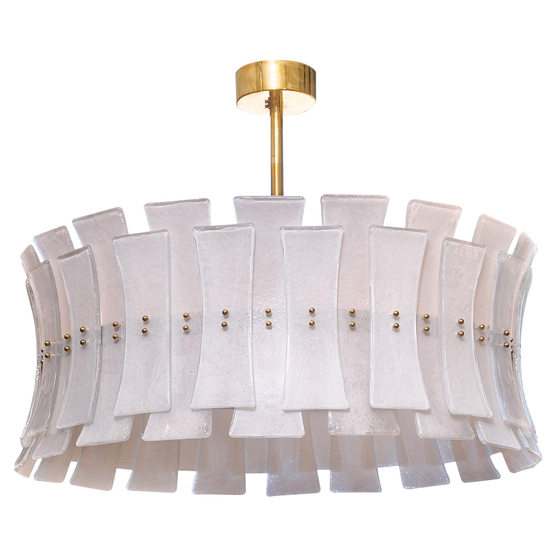 Mid-Century Modern Style White Murano Glass Chandelier with Brass, Italy