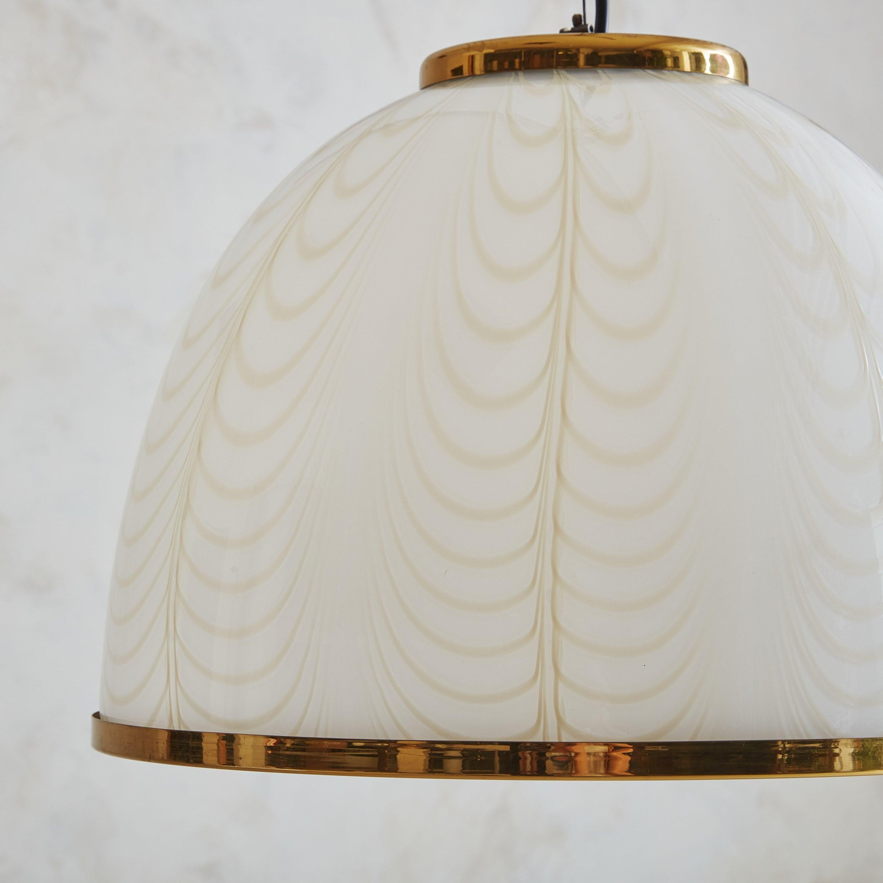 Mid-Century Modern White Murano Glass Dome Pendant by F. Fabbian for Mazzega, Italy 1970s
