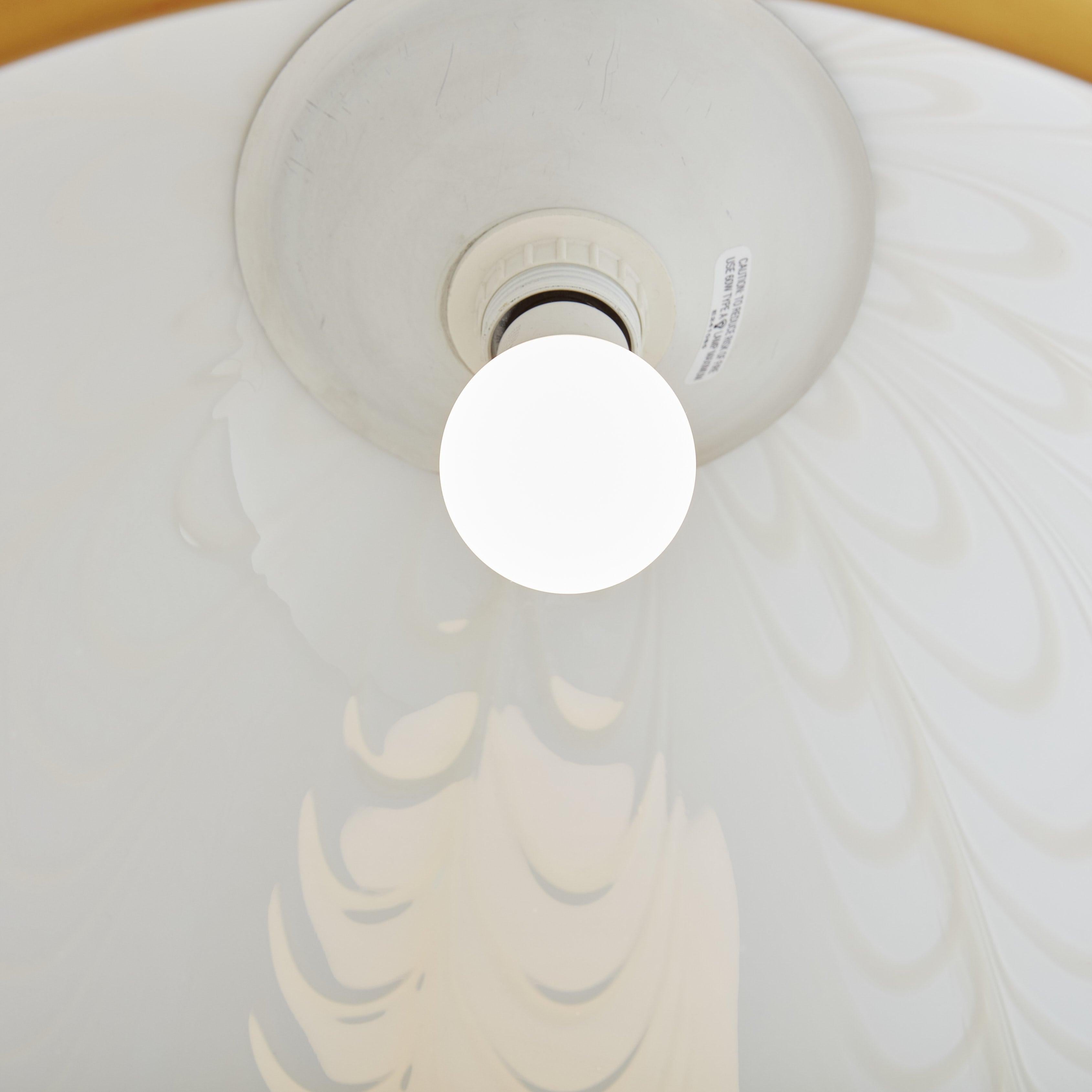 Brass White Murano Glass Dome Pendant by F. Fabbian for Mazzega, Italy 1970s