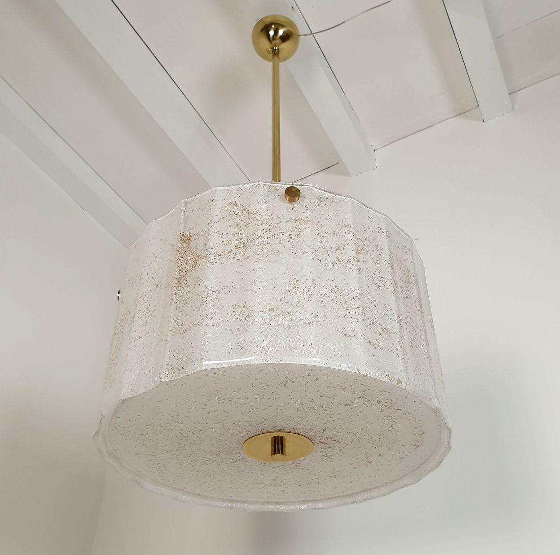 Mid-Century Modern White Murano glass Drum chandelier For Sale