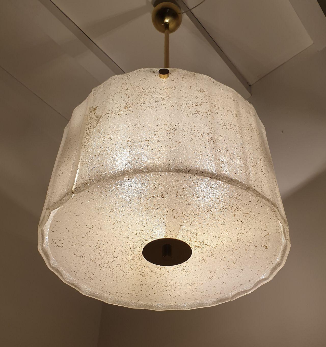 Brass White Murano glass Drum chandelier For Sale