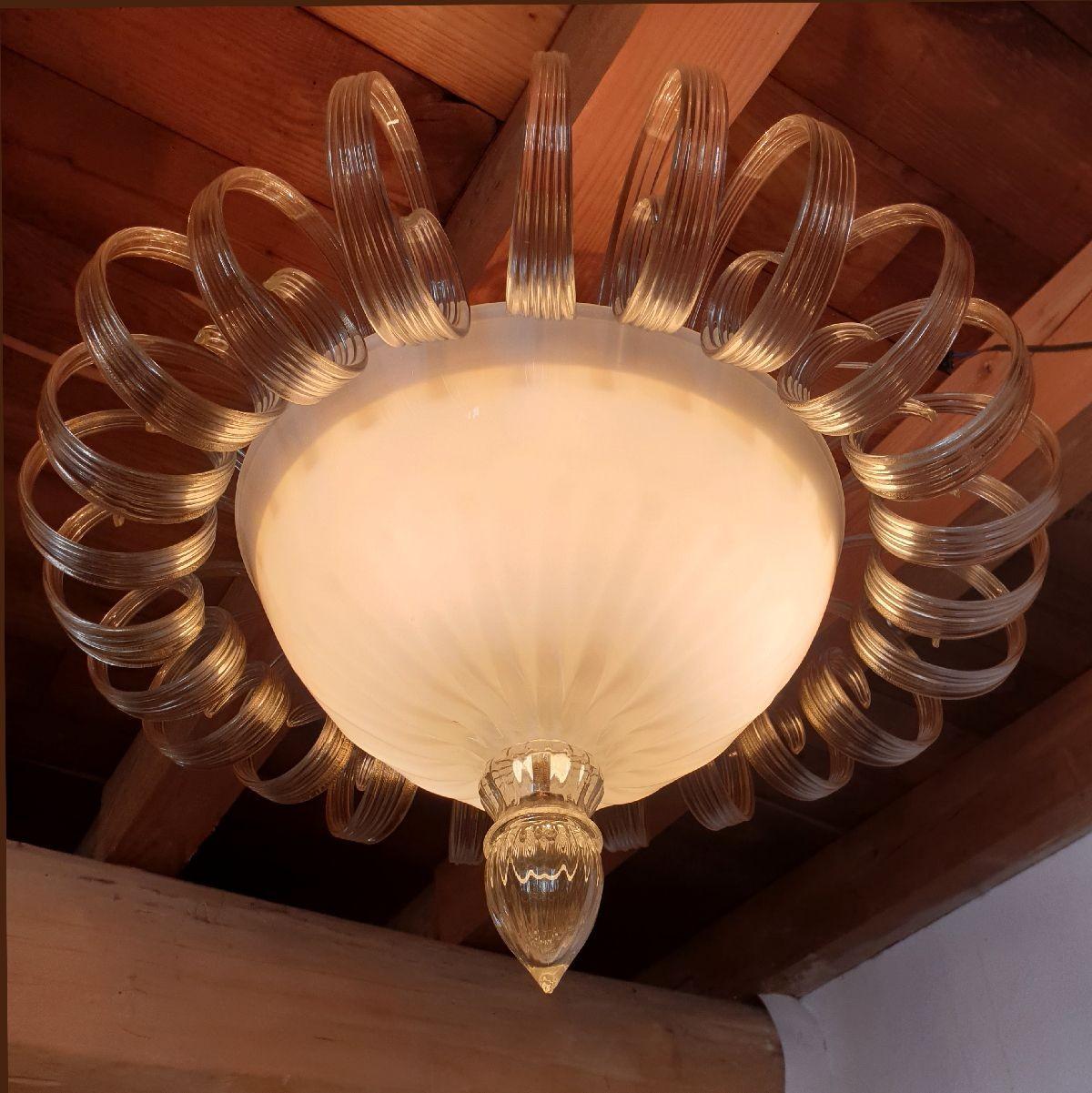 Weiße Murano Glas Einbauleuchte, Italien (Muranoglas) im Angebot