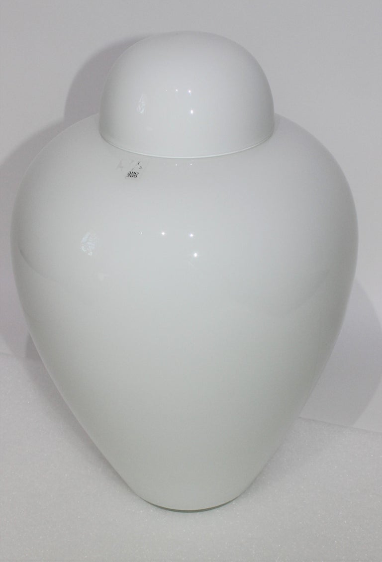 Italian White Murano Glass Ginger Jar by Venini For Sale