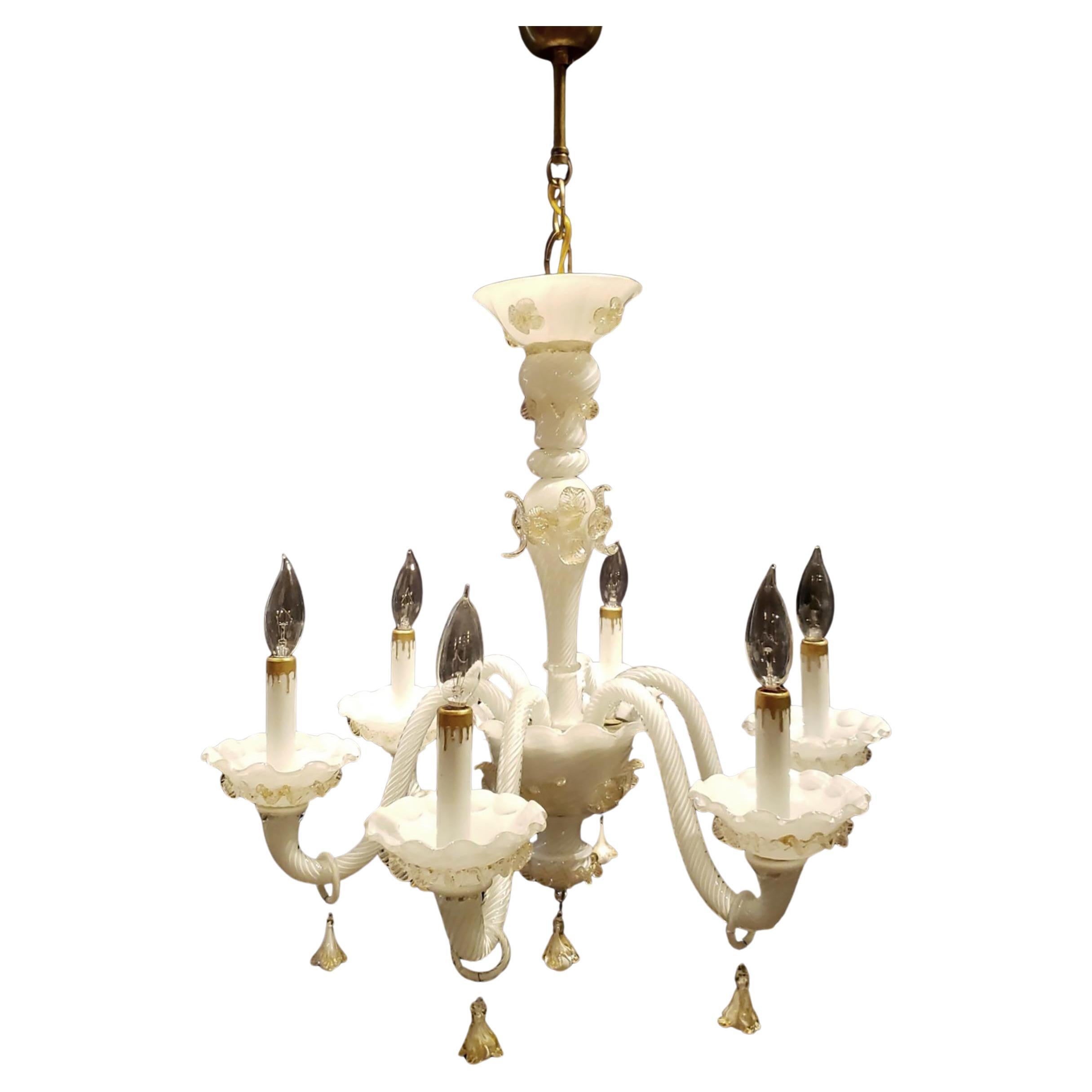 Lampadario S.S. White in vetro di Murano con 6 bracci a forma di S. in vendita