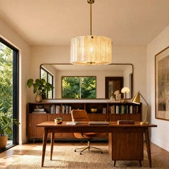 White Murano glass, mid century modern Drum chandelier