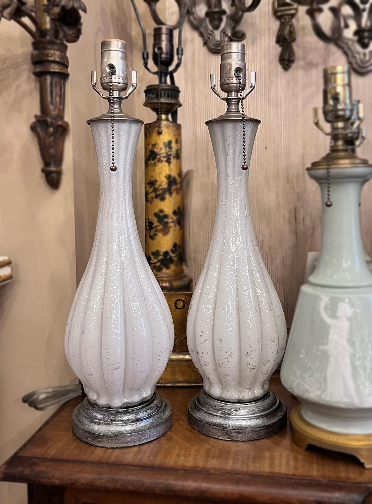 Mid-20th Century White Murano Glass Table Lamps For Sale