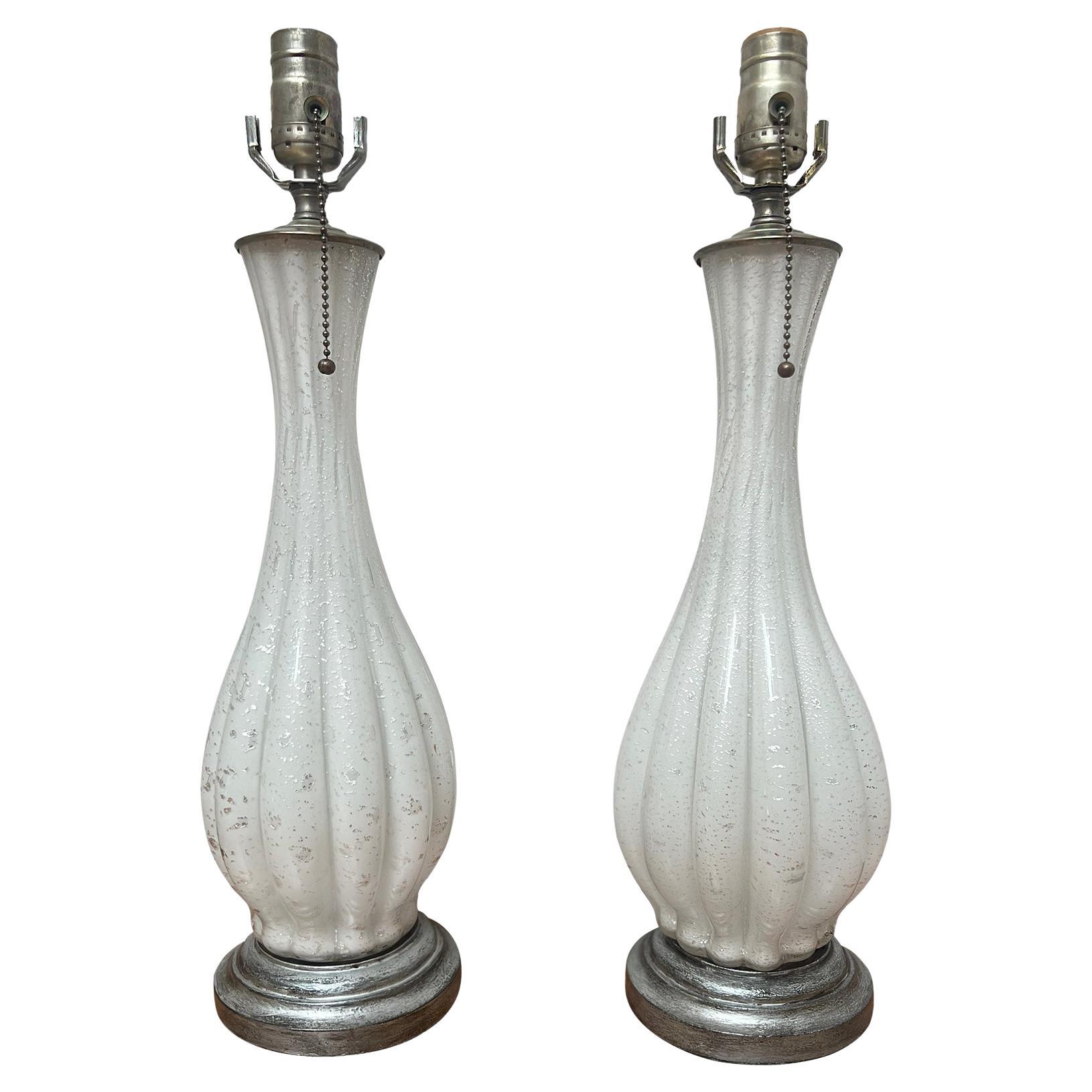 White Murano Glass Table Lamps For Sale