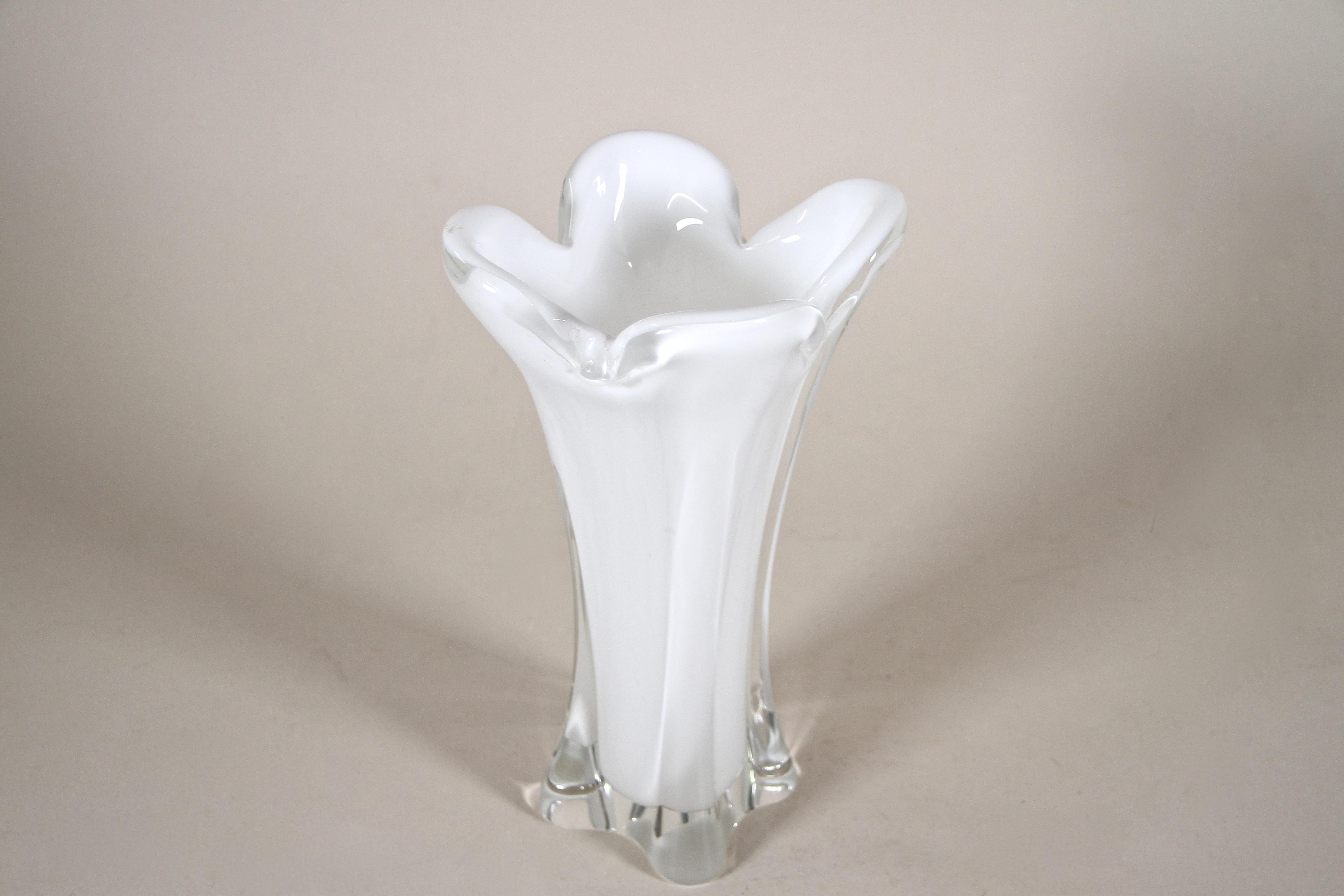 Mid-Century Modern White Murano Glass Vase, Flashed Glass, Mid Century, Italy, circa 1960