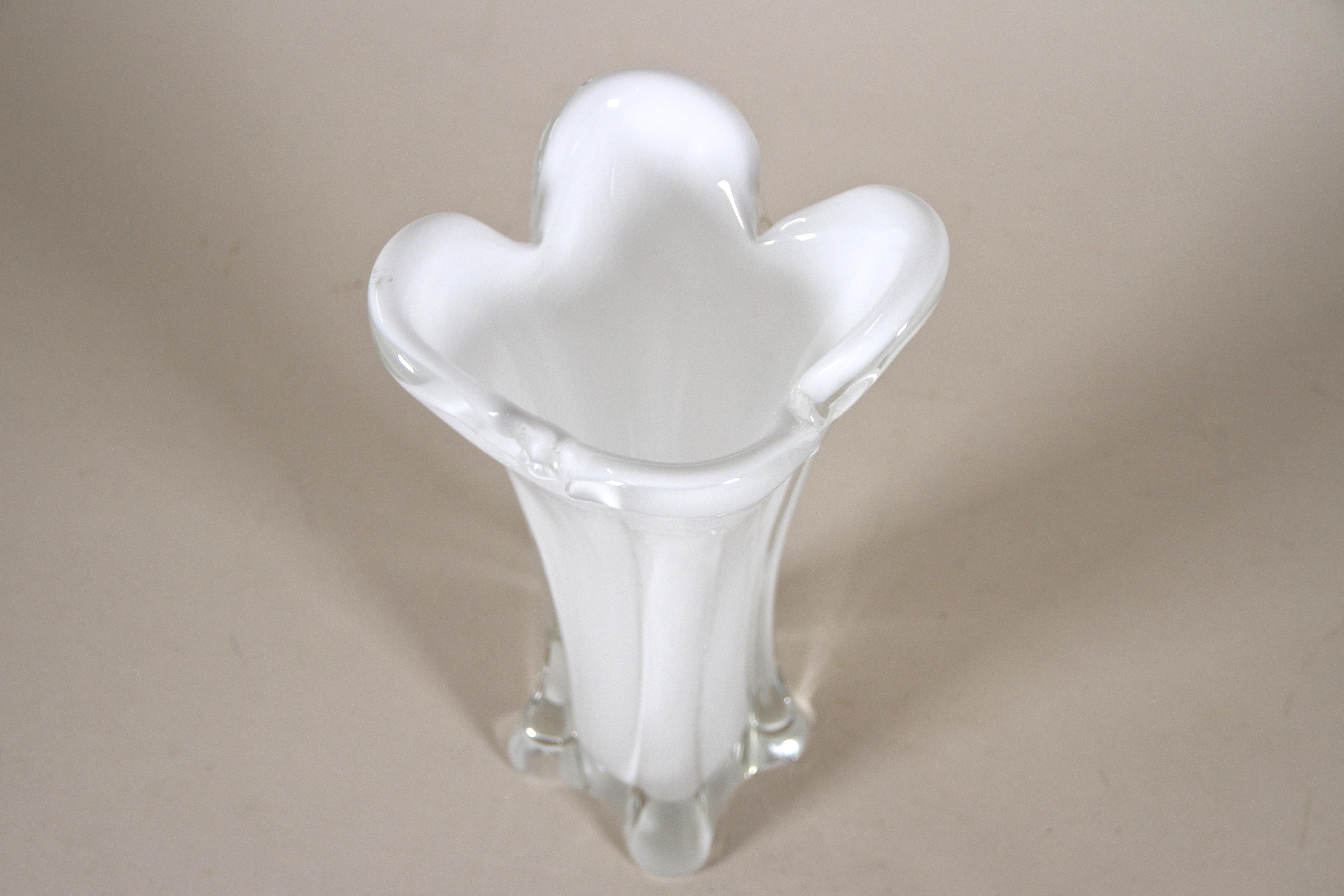 20th Century White Murano Glass Vase, Flashed Glass, Mid Century, Italy, circa 1960