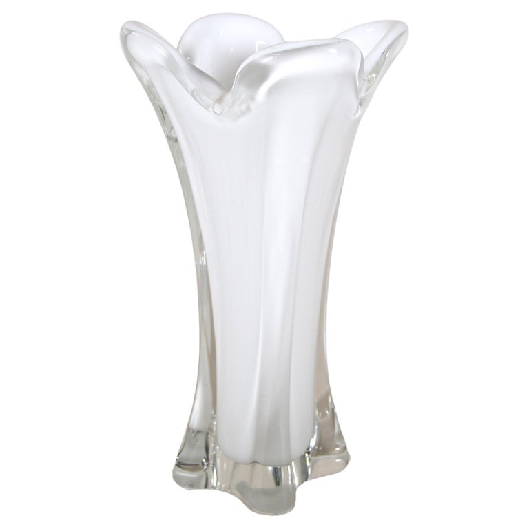 White Murano Glass Vase, Flashed Glass, Mid Century, Italy, circa 1960 For  Sale at 1stDibs