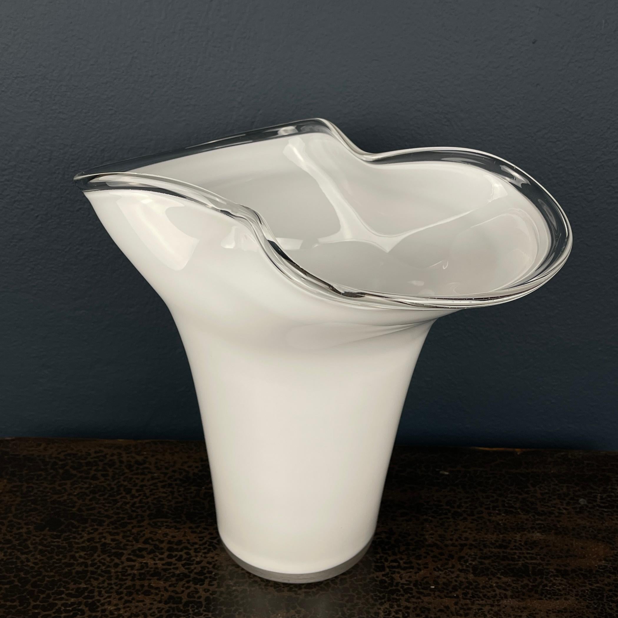 Italian White murano glass vase Italy 1970s For Sale