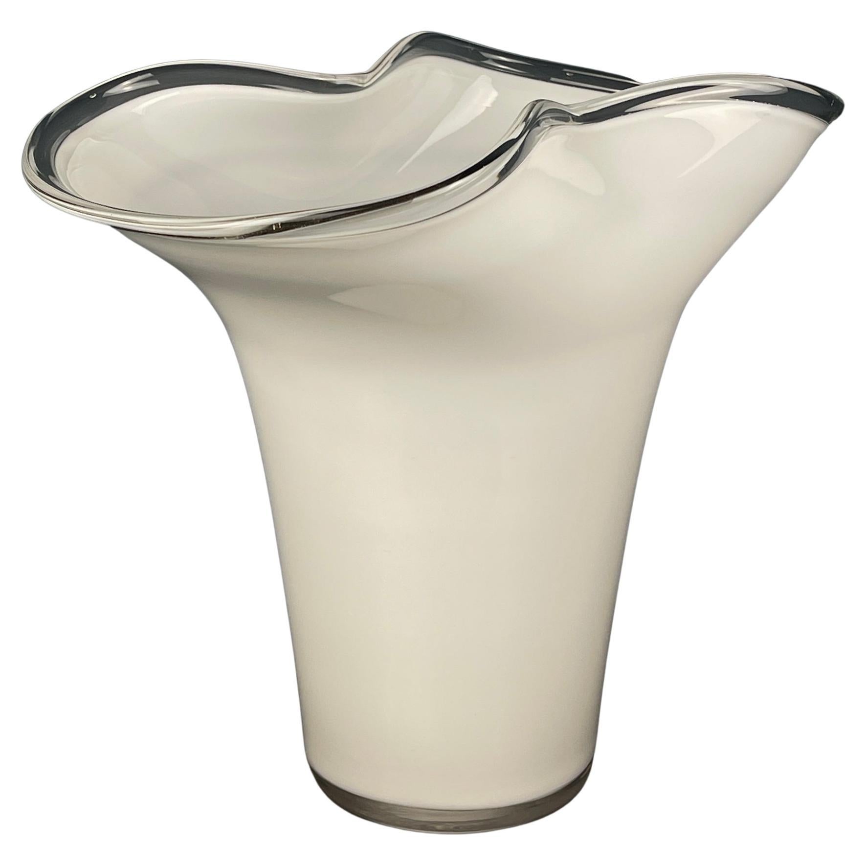 White murano glass vase Italy 1970s For Sale