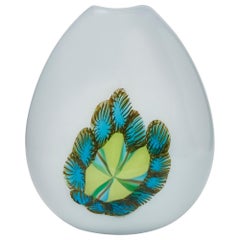White Murano Glass Vase with Colorful Motifs