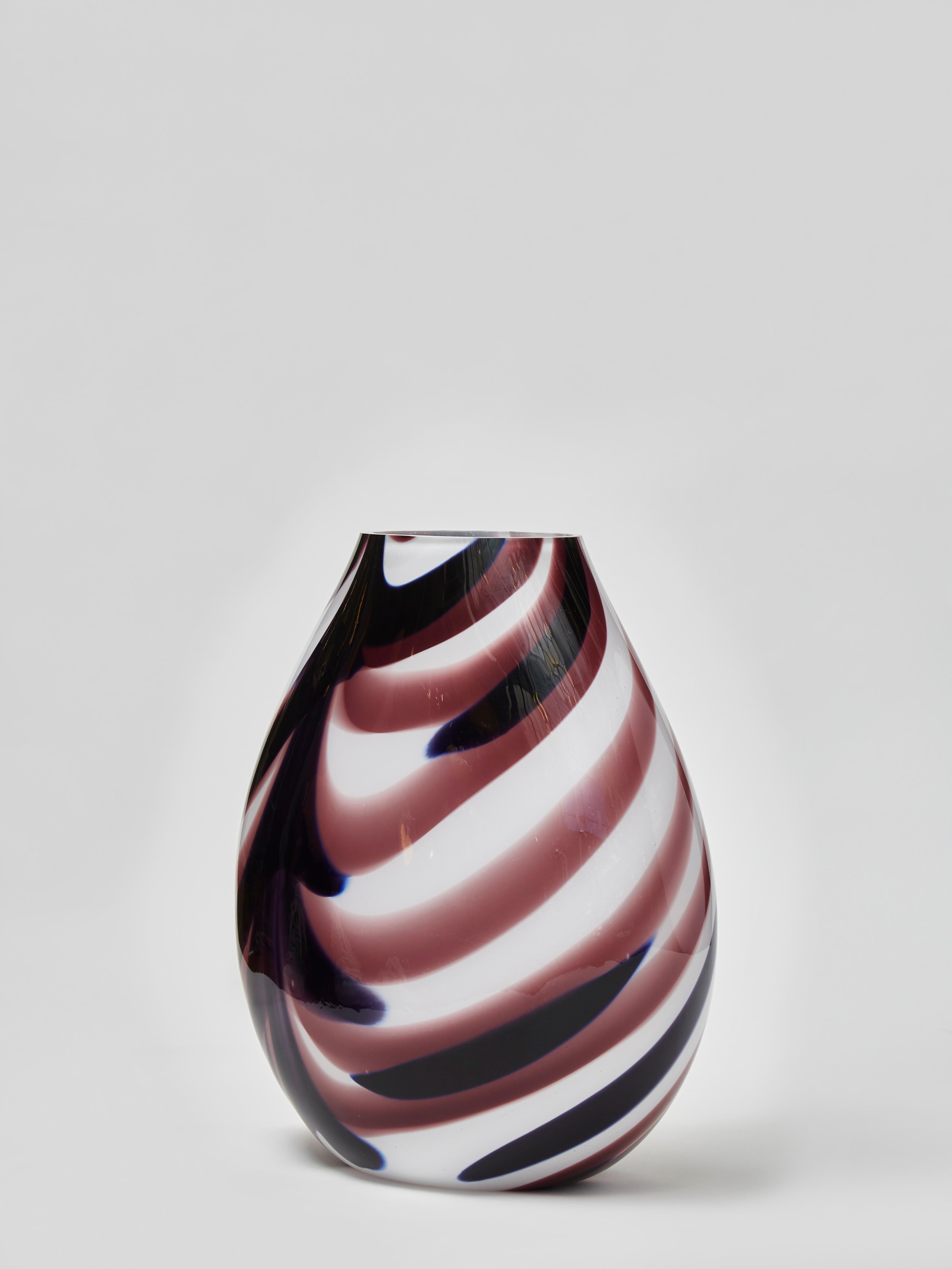 Mid-Century Modern White Murano Glass Vase with Purple Streaks