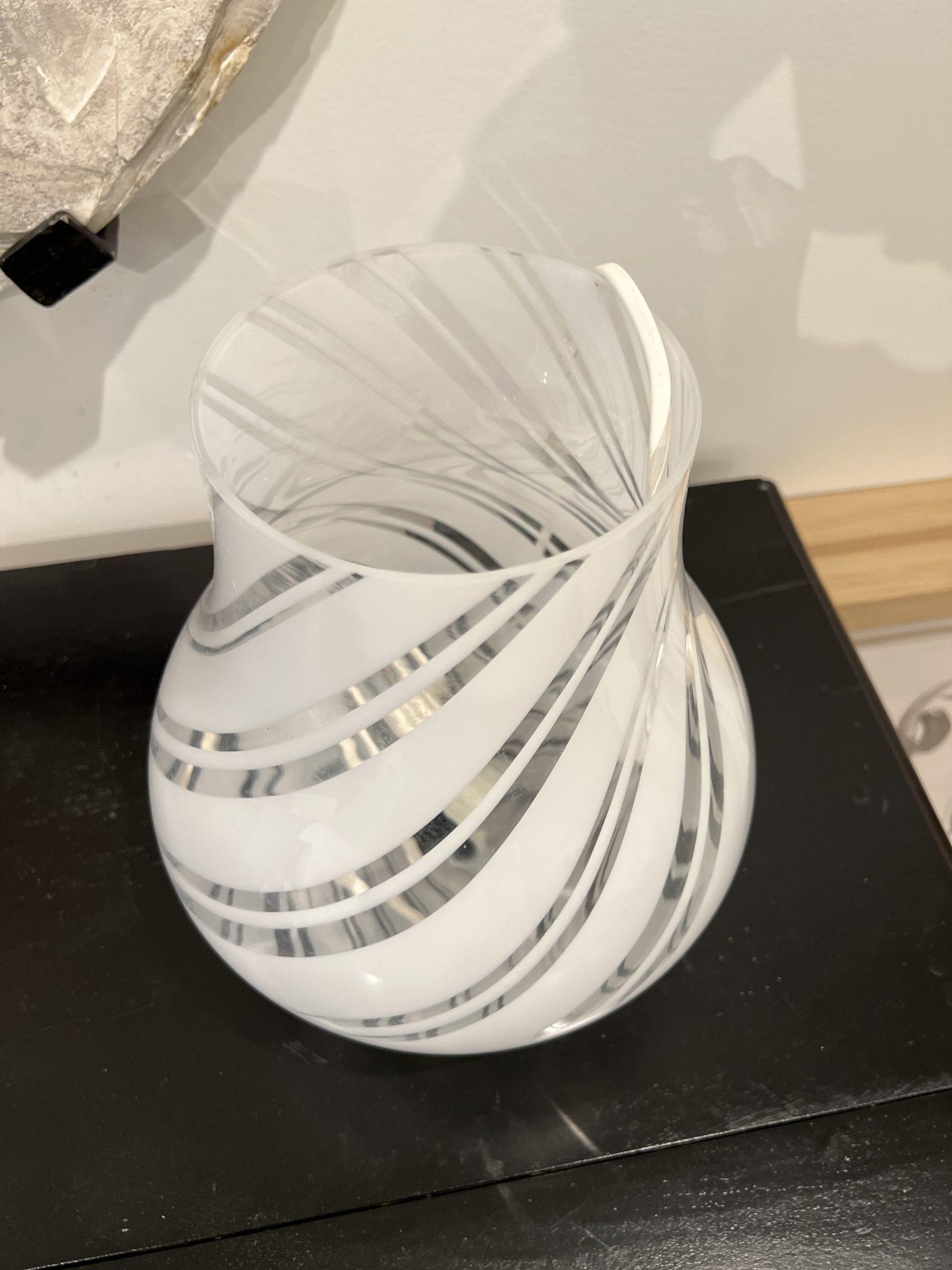 Italian White Murano Lamp, Medium. (Two Available) For Sale