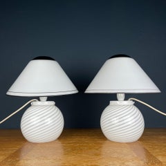 White murano table lamps Mushroom Italy 1970s Set of 2