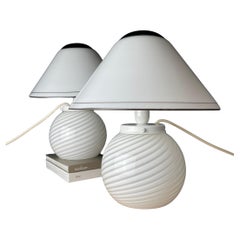 Retro White murano table lamps Mushroom Italy 1970s Set of 2