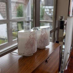 White Murano Table Lamps with red décor by Leucos, Italy 1970s