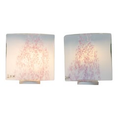 Lámparas de mesa de Murano blancas con decoración roja de Leucos, Italia Años 70