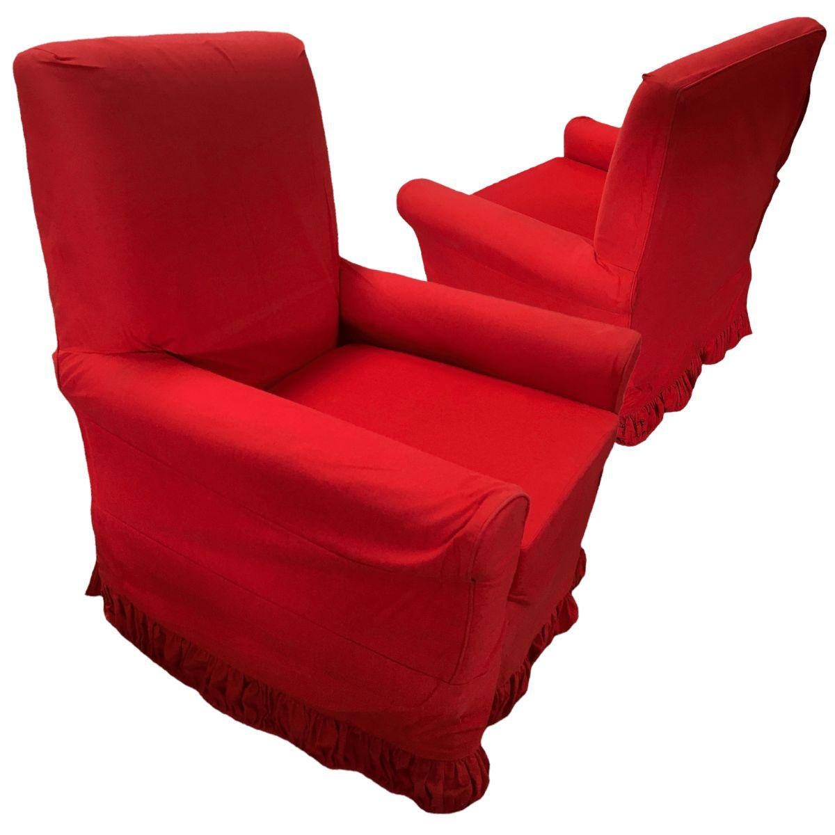 White Muslim lounge armchairs with red cover and skirt. $950 each
 
These chairs were part on the set of 