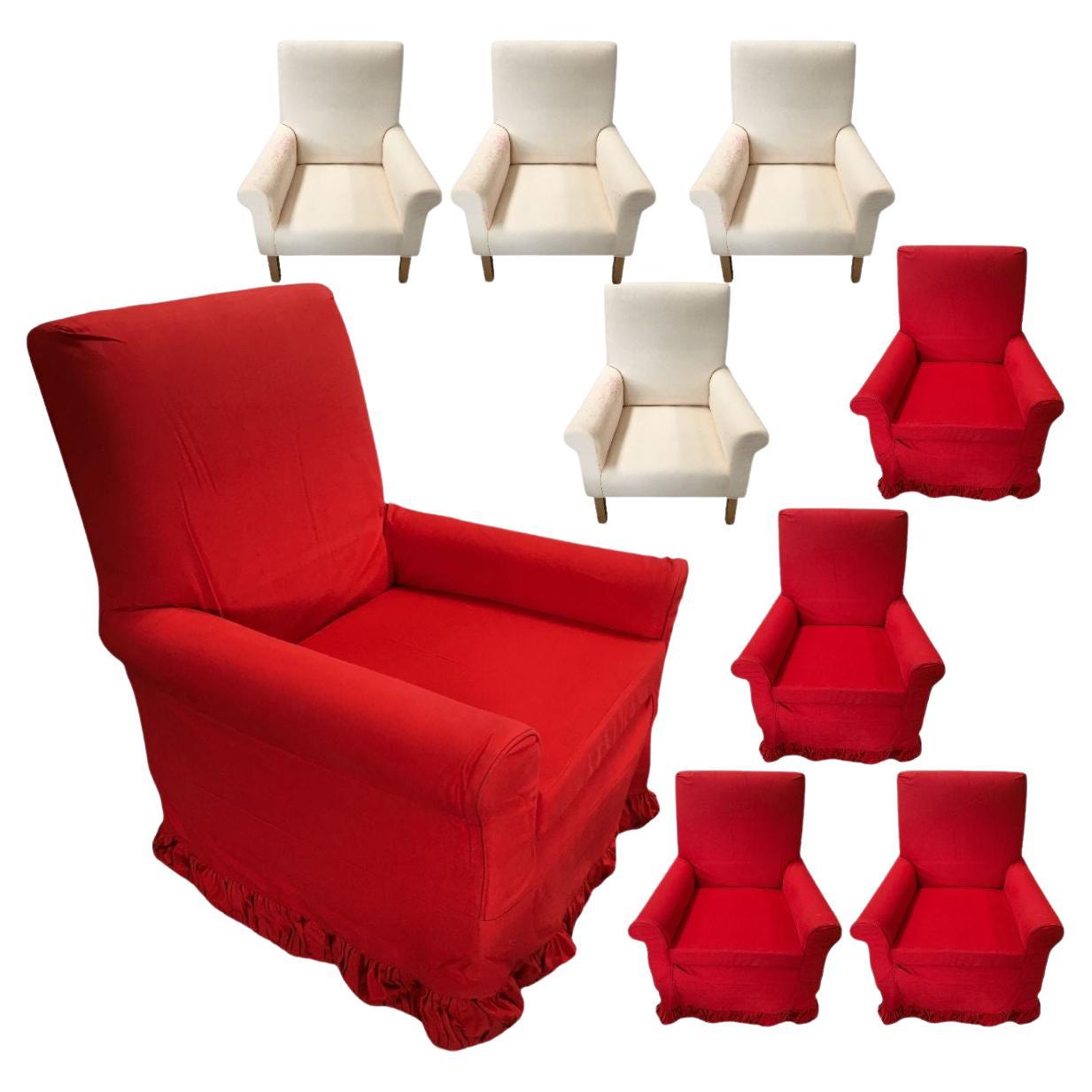 White Muslim Lounge Armchairs with Red Cover and Skirt For Sale