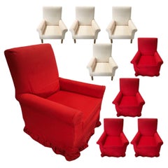 Retro White Muslim Lounge Armchairs with Red Cover and Skirt