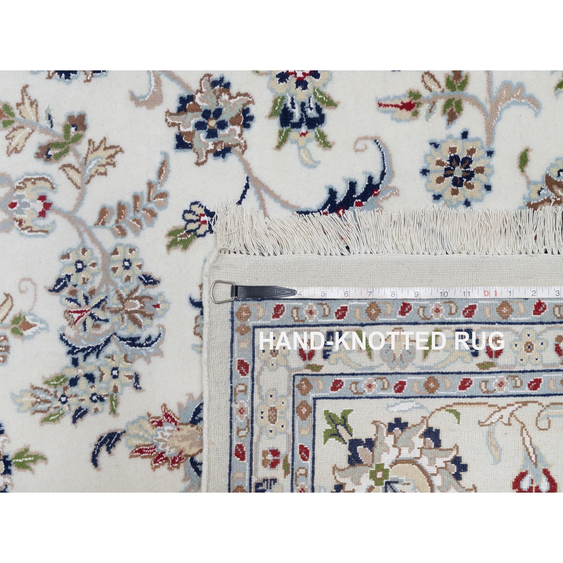 White Nain with Flower Design 250 KPSI Hand Knotted Wool & Silk Rug 8'10