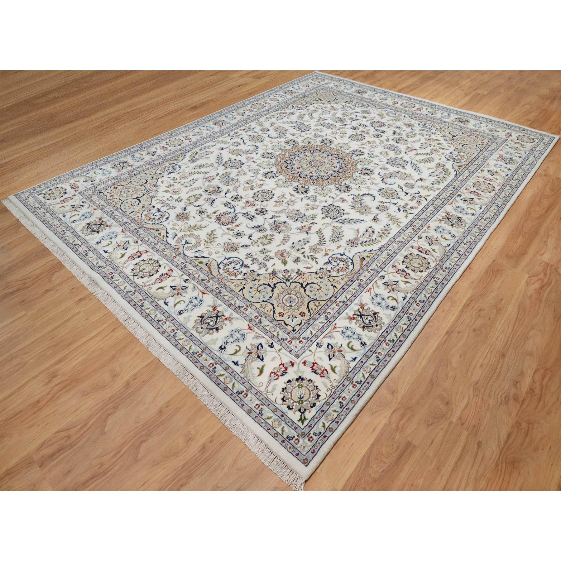 Medieval White Nain with Flower Design 250 KPSI Hand Knotted Wool & Silk Rug 8'10