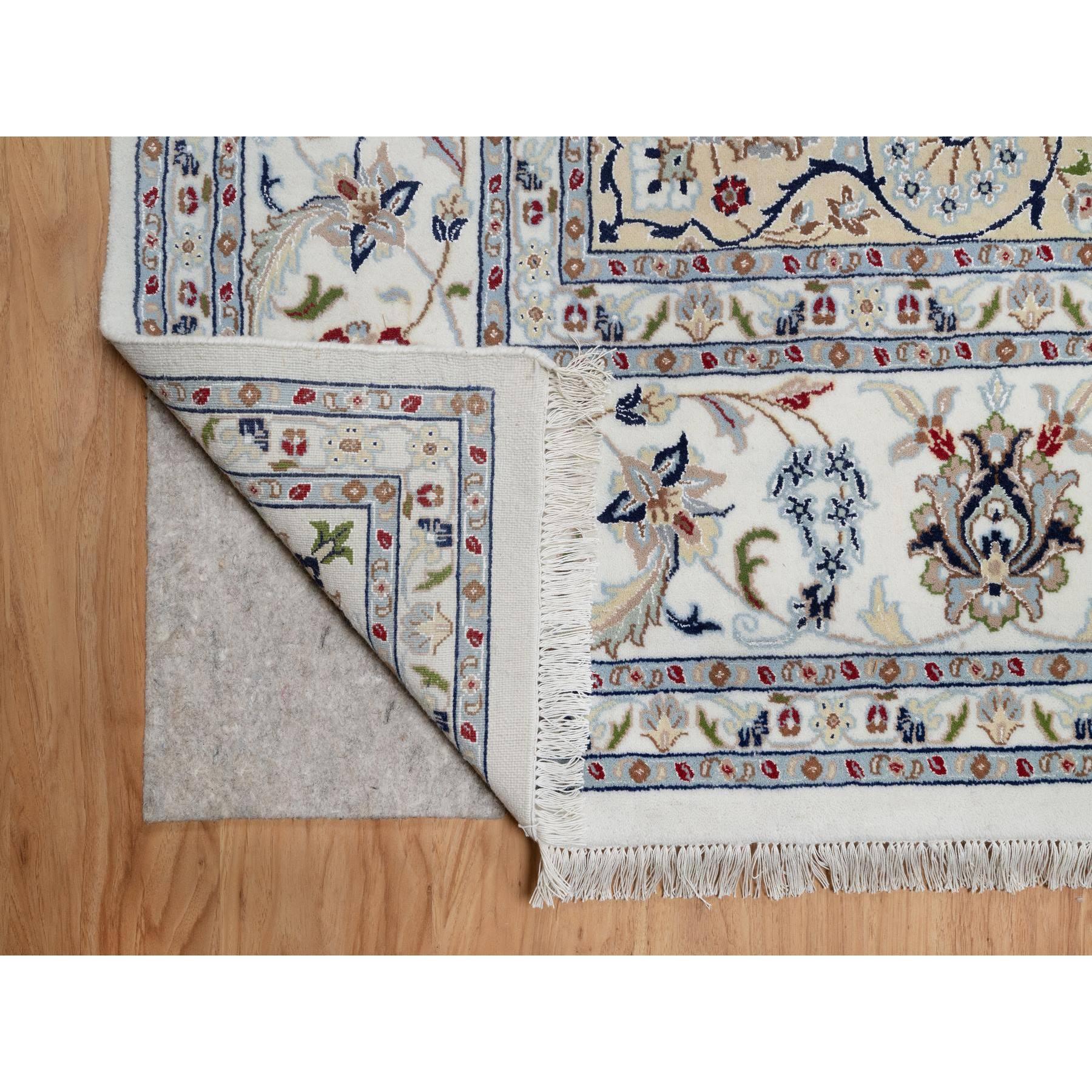 Indian White Nain with Flower Design 250 KPSI Hand Knotted Wool & Silk Rug 8'10
