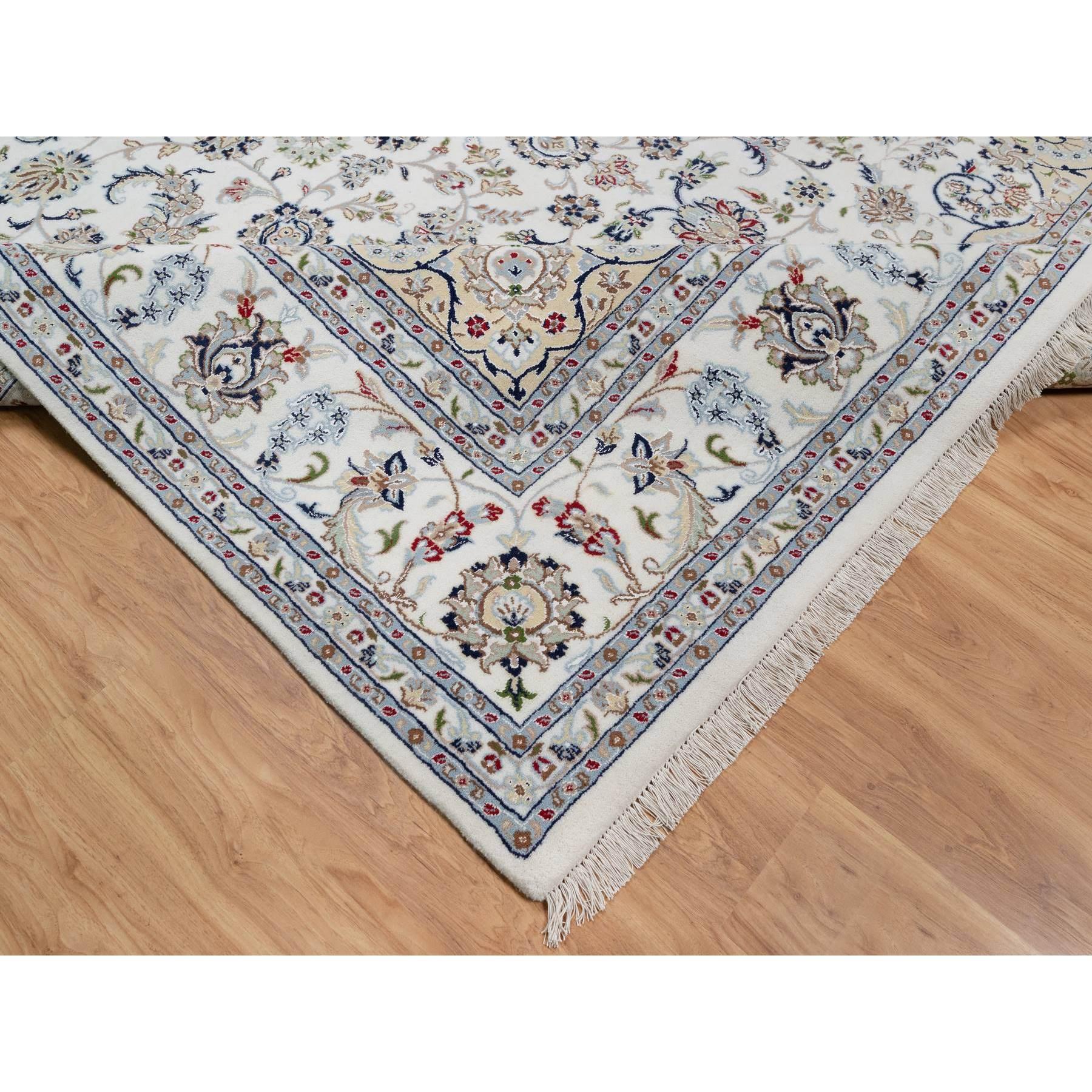 White Nain with Flower Design 250 KPSI Hand Knotted Wool & Silk Rug 8'10