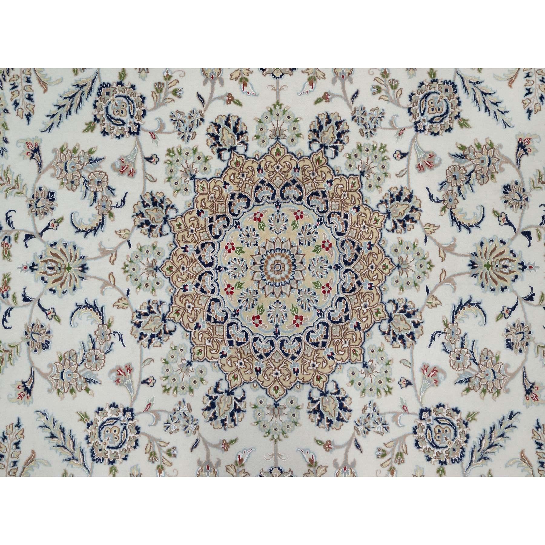 White Nain with Flower Design 250 KPSI Hand Knotted Wool & Silk Rug 8'10