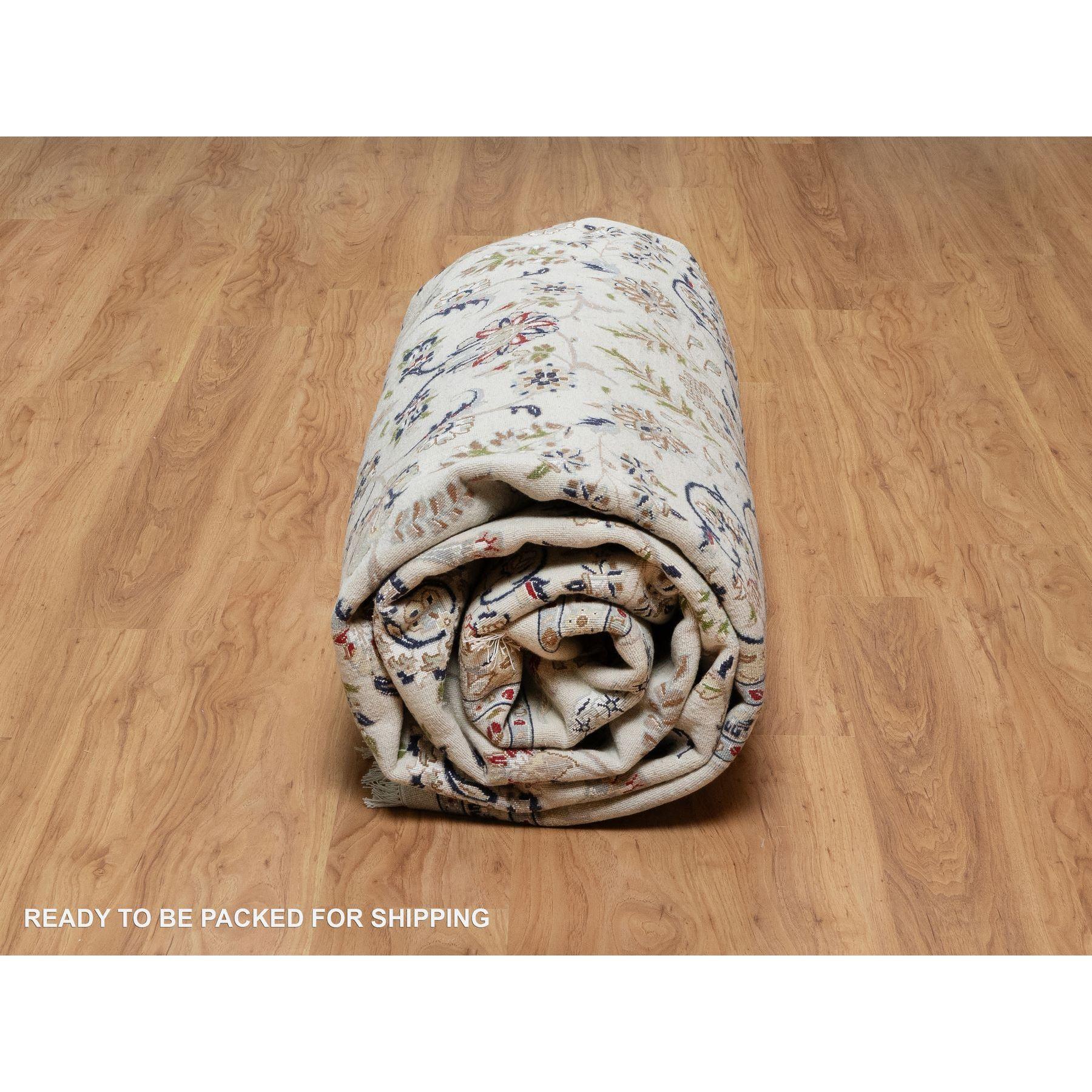 White Nain with Flower Design 250 KPSI Hand Knotted Wool & Silk Rug 8'10