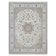 Tapis blanc Nain avec motif de fleurs 250 KPSI noué à la main en laine et soie 8'10"x12'4"