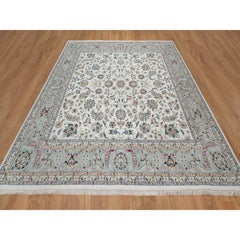 White Nain with Flower Design Wool & Silk Hand Knotted Square rug 10'1" x 10'2"