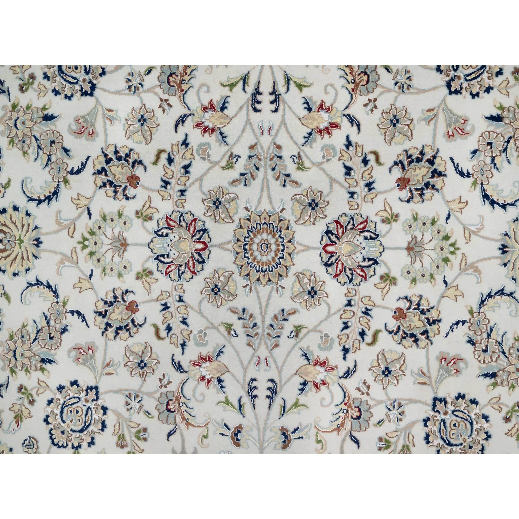 Seta Tappeto quadrato bianco Nain con design floreale in lana e seta, annodato a mano, 10'1