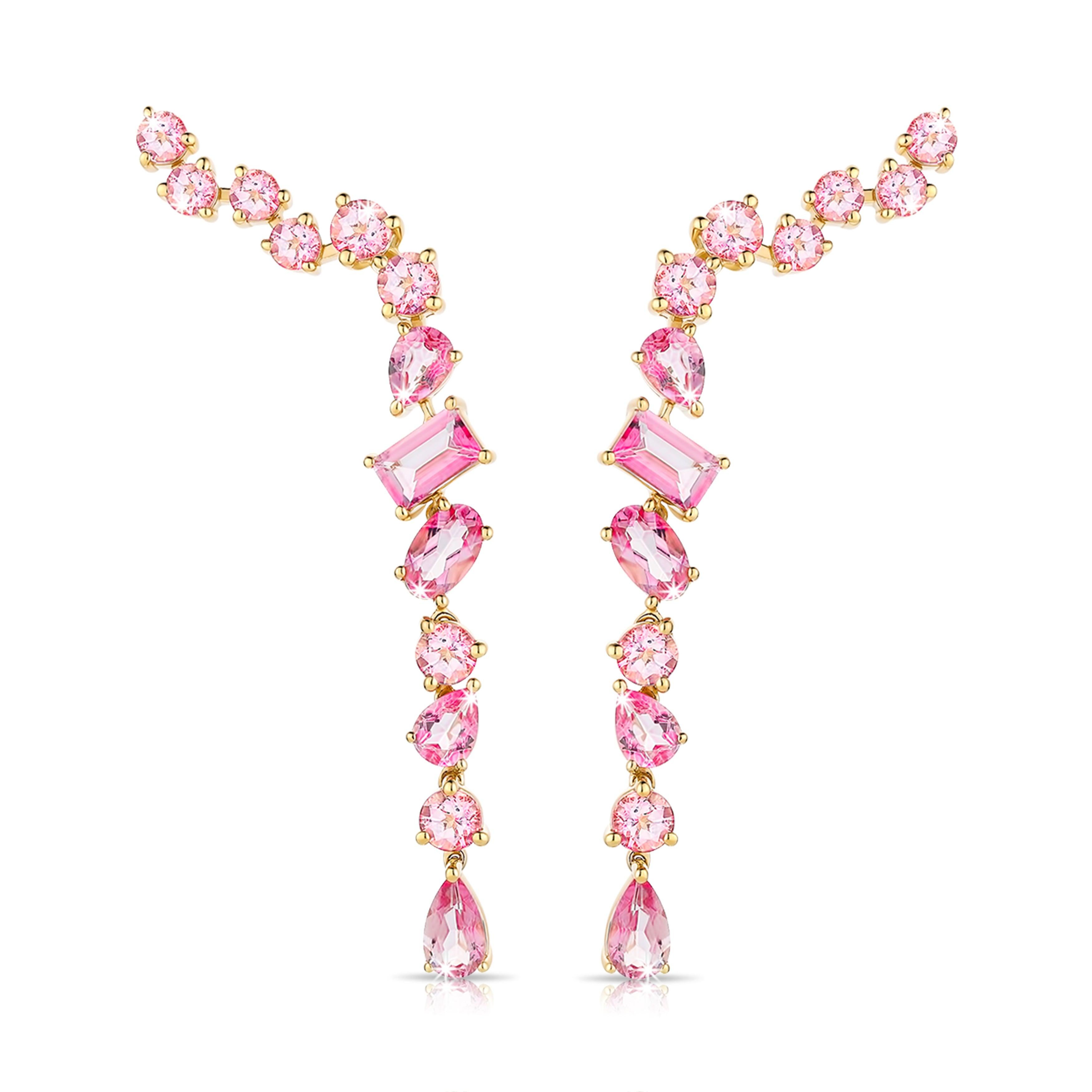 Pink Multishape Topaz Drop Earrings In New Condition For Sale In Los Angeles, CA