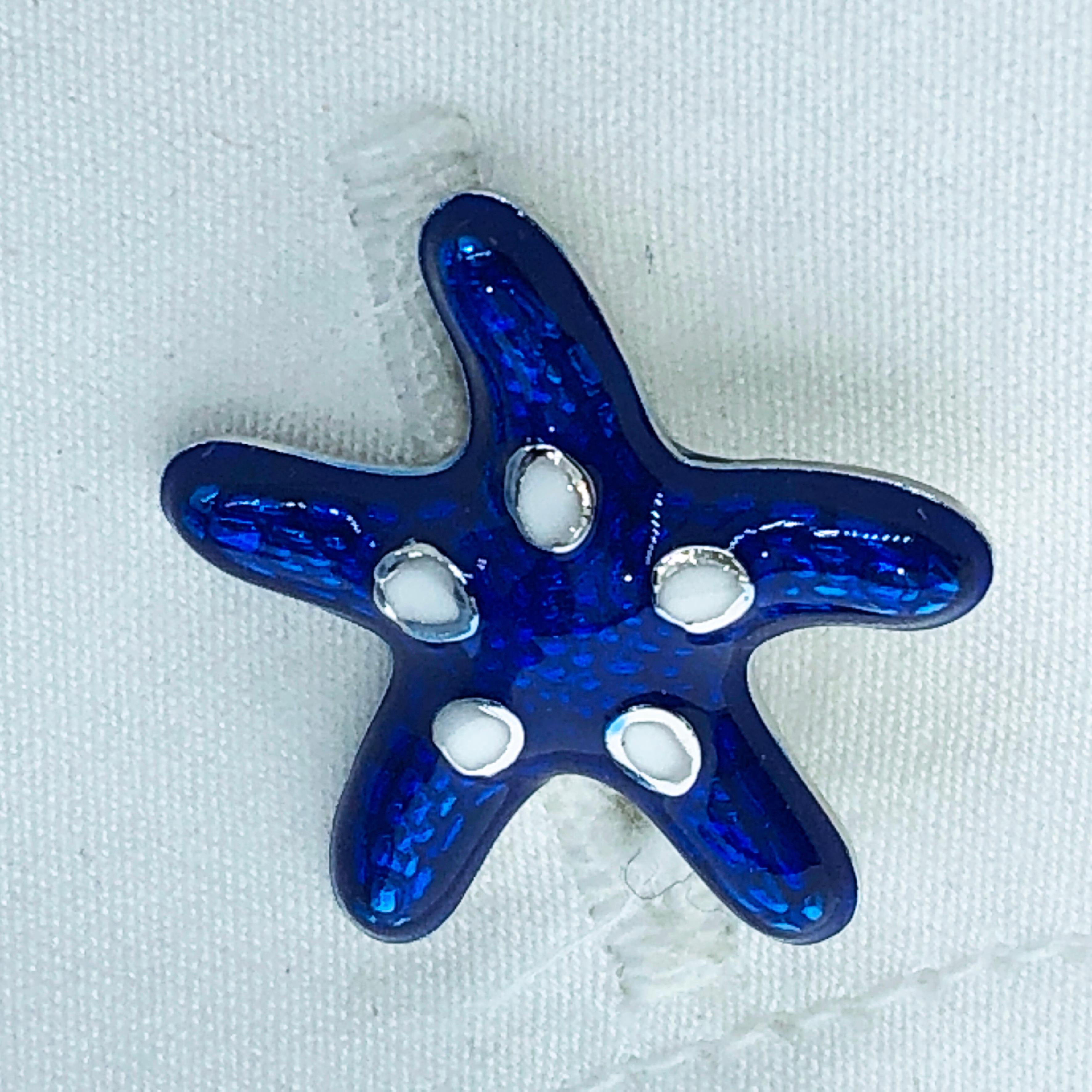 Berca White Navy Blue Hand Enameled Seashell Starfish Sterling Silver Cufflinks 5