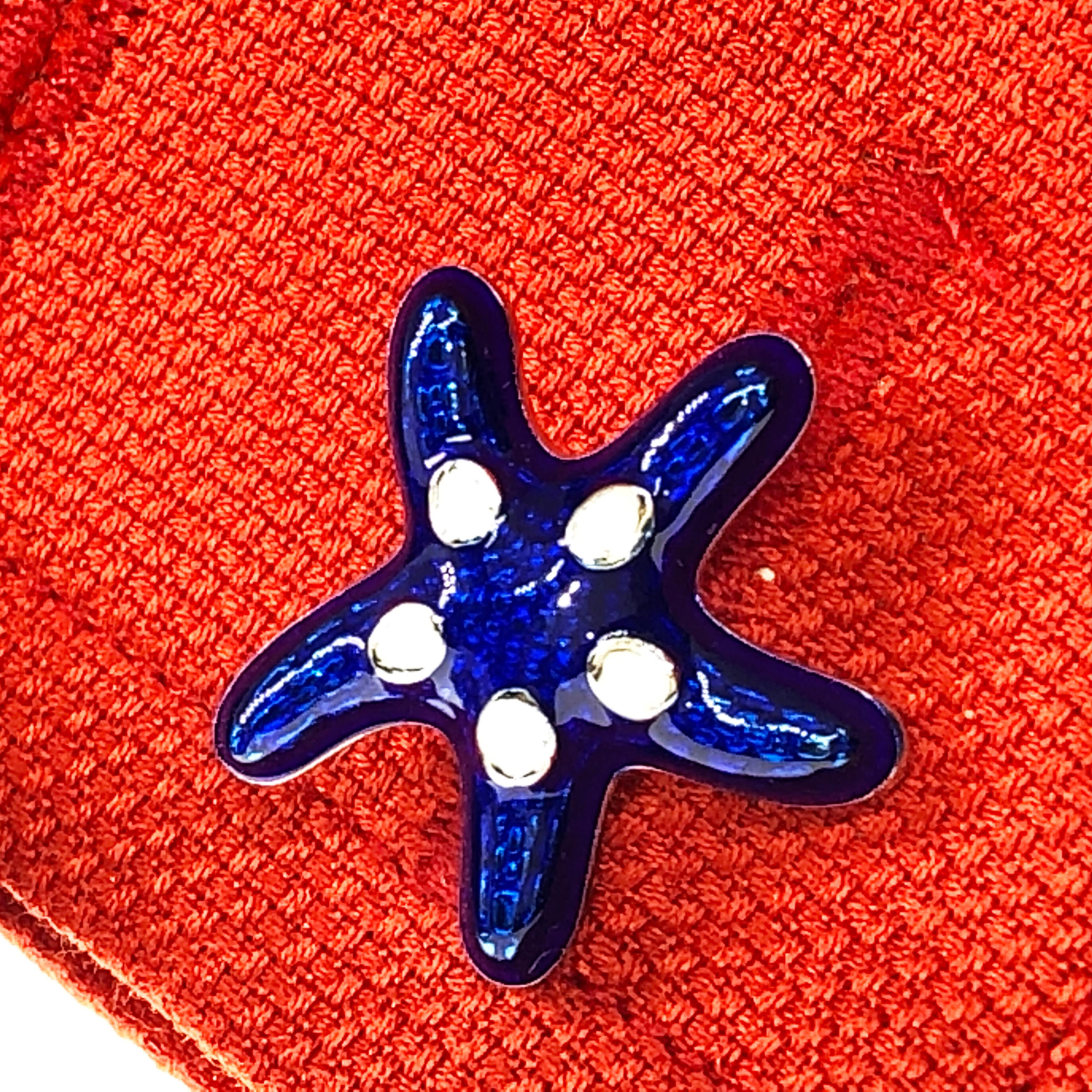 Berca White Navy Blue Hand Enameled Seashell Starfish Sterling Silver Cufflinks 1