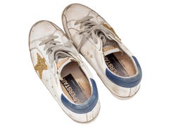 Zapatillas bajas Golden Goose blancas y azul marino Glitter Star
