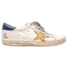 Zapatillas bajas Golden Goose blancas y azul marino Glitter Star