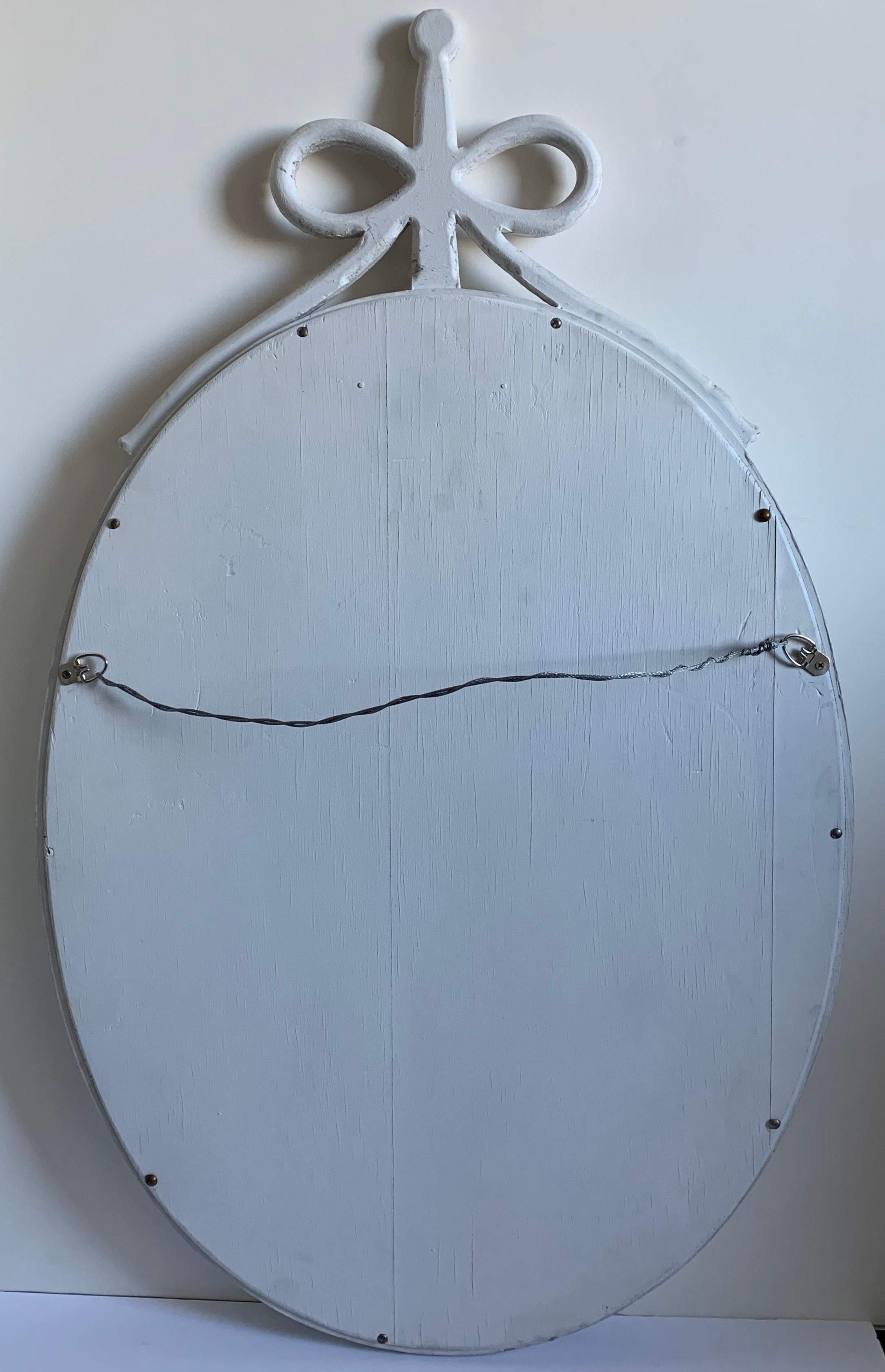 Mid-20th Century White Neoclassical Rope and Bow Style Painted Oval Mirror