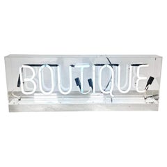 White Neon BOUTIQUE Sign in Lucite Box, 1990s USA