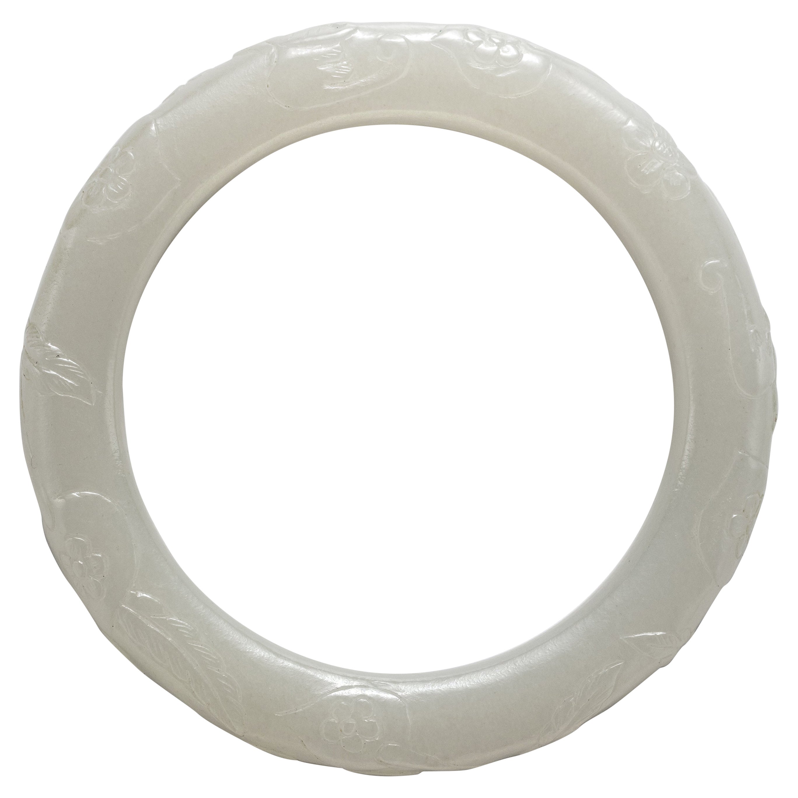 White Nephrite "Mutton Fat" Heitan Jade Bangle Contemporary Certified Untreated