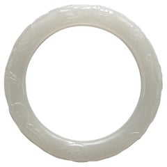 White Nephrite "Mutton Fat" Heitan Jade Bangle Contemporary Certified Untreated