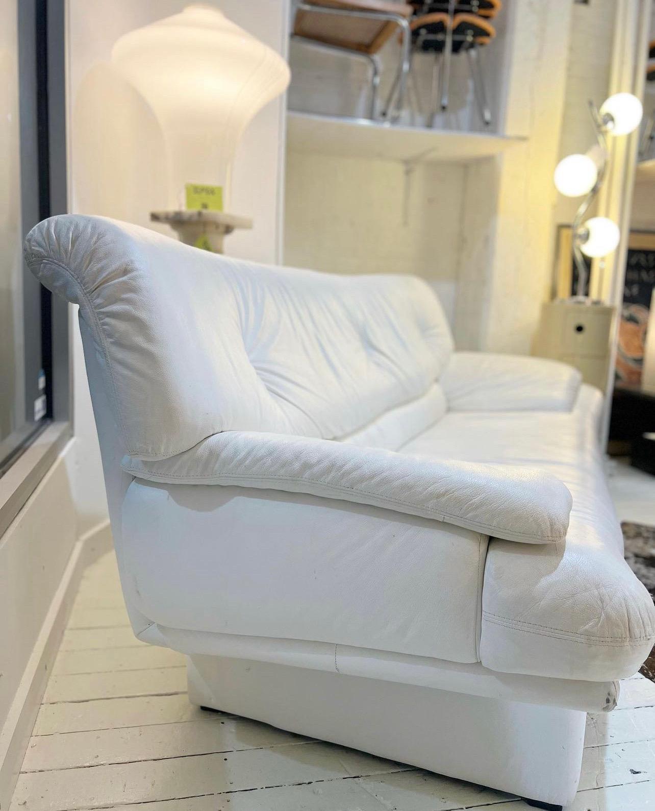 vintage white leather sofa