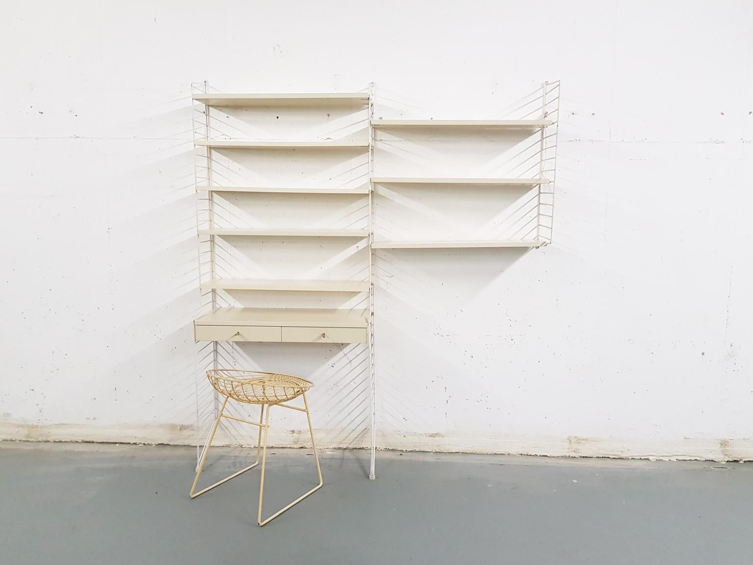 White Nisse Strinning for String Wall System with Desk, Sweden, 1960s In Good Condition In Amsterdam, NL