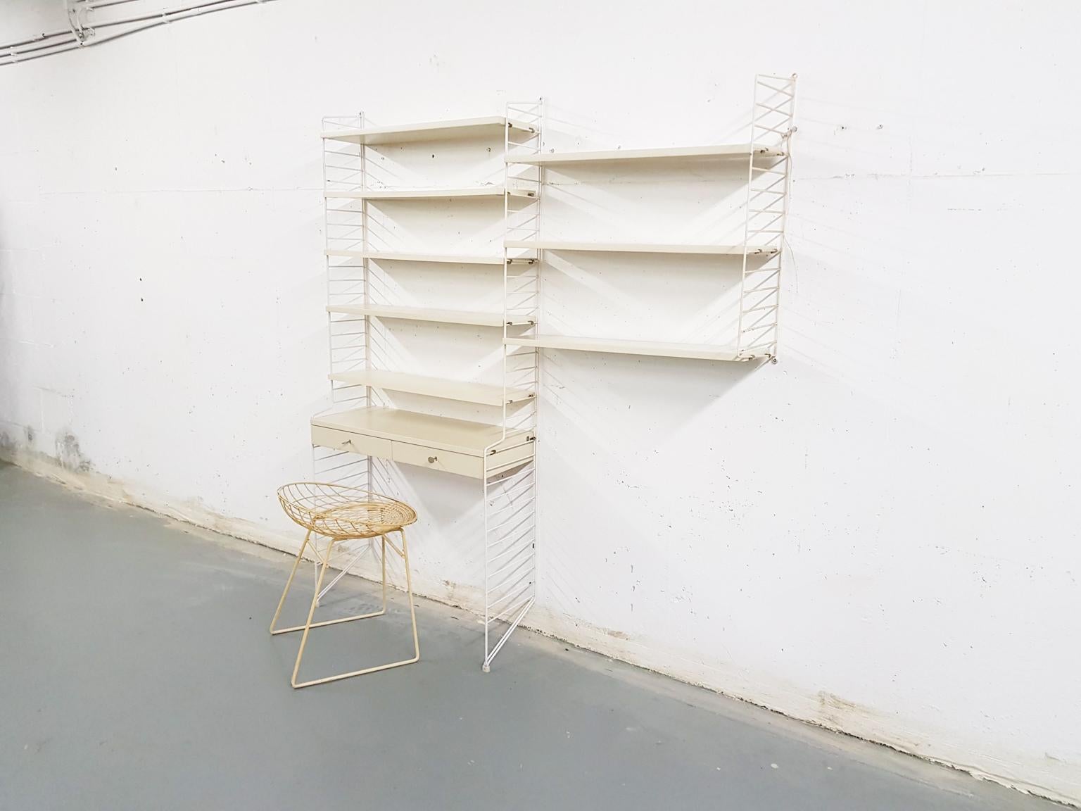 20th Century White Nisse Strinning for String Wall System with Desk, Sweden, 1960s