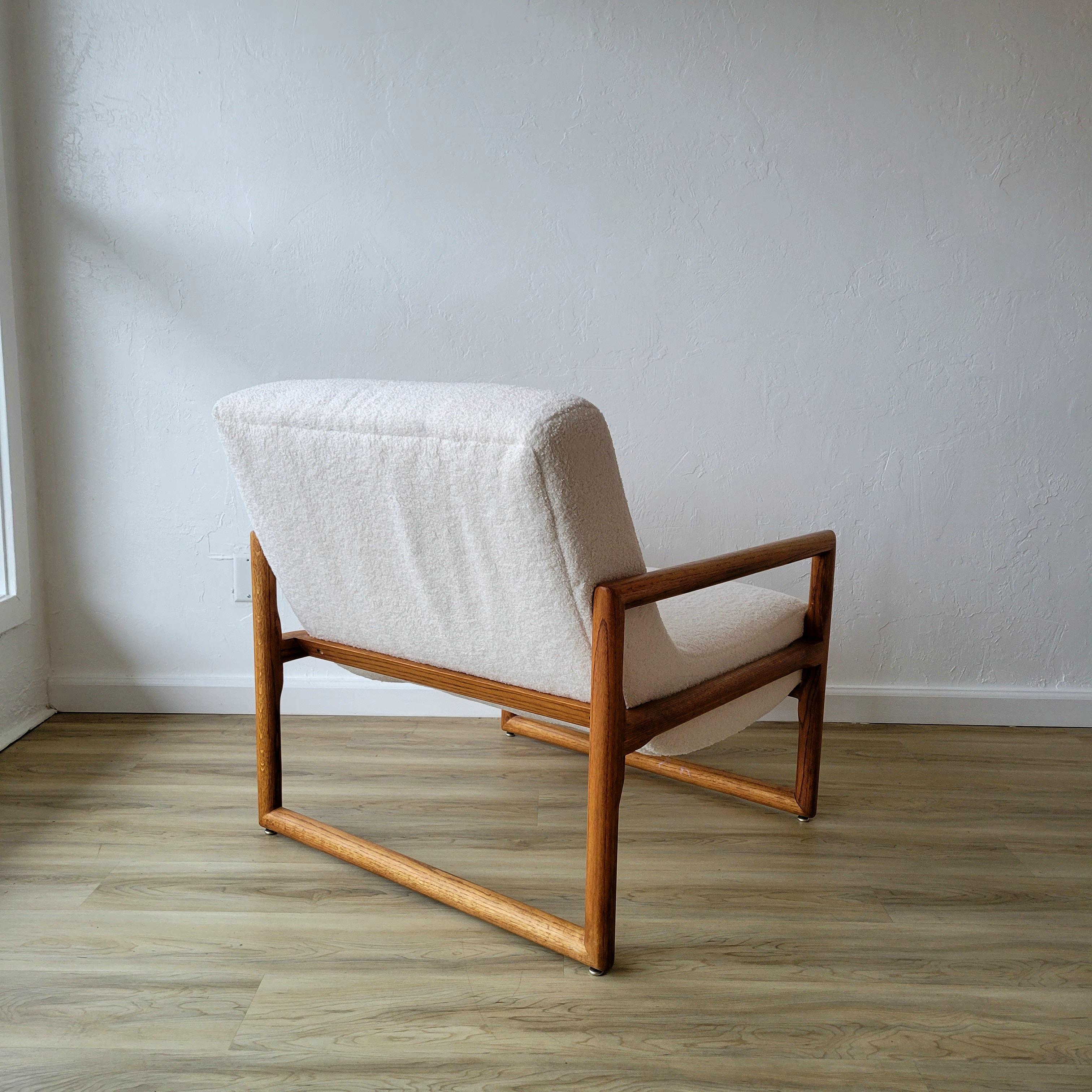 Brutalist White Oak and Boucle Lounge Chairs + Ottoman For Sale