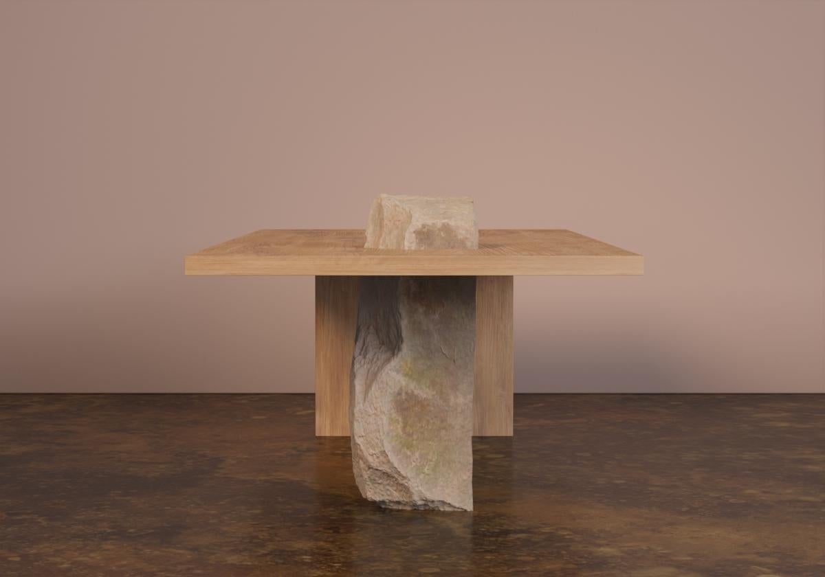 American White Oak and Marble Dining Table For Sale